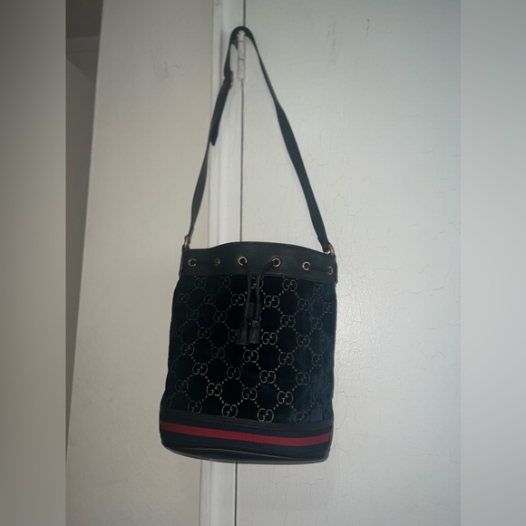 Gucci Ophidia Velvet Bucket Bag in Navy with Web 574960  3326879 - Picture 4 of 12